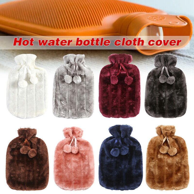 Fluffy fabric covered 2 litre hot water bottle bag