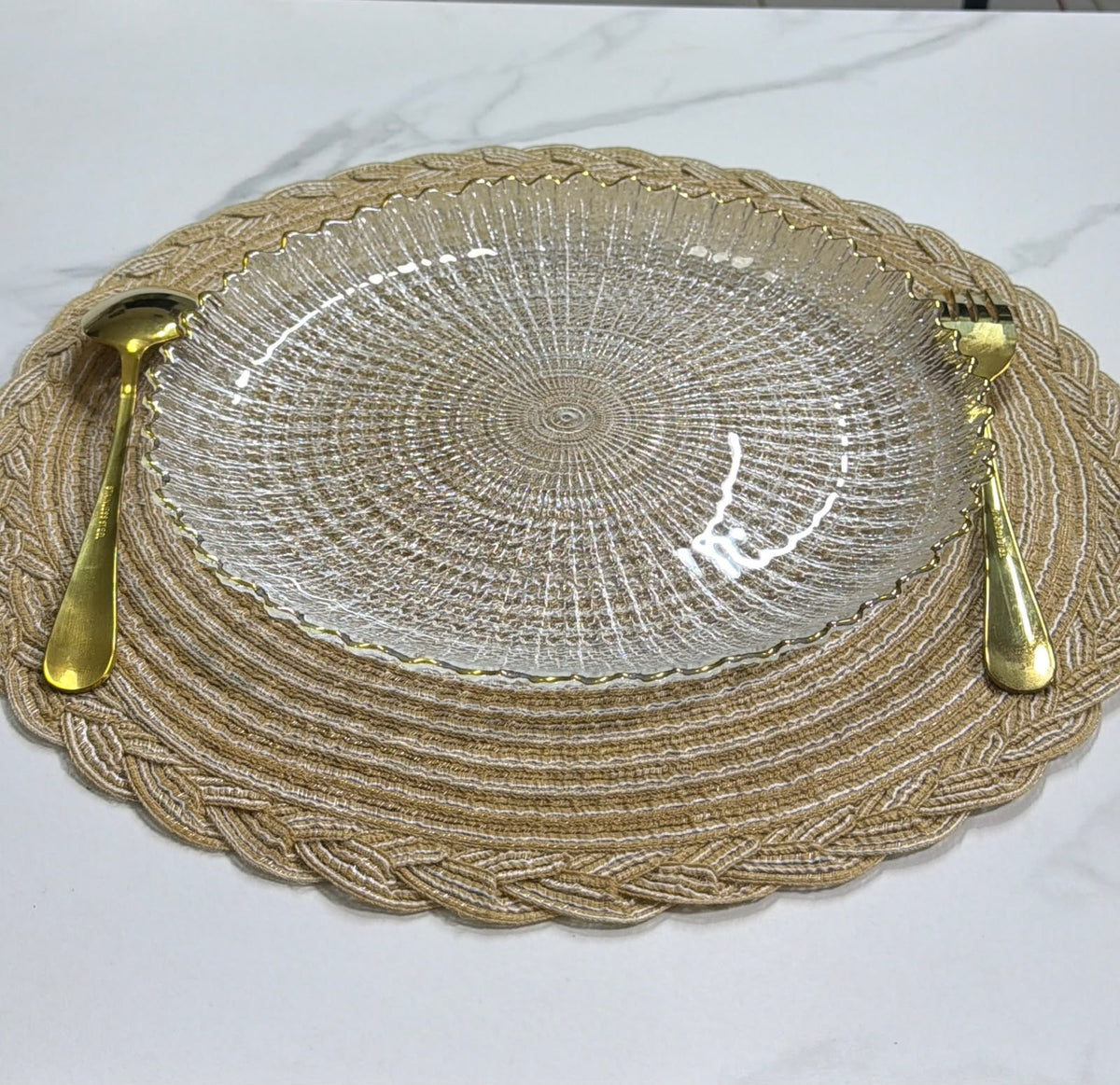 Frosted, rippled,hand crafted crystal glass dinnerplates