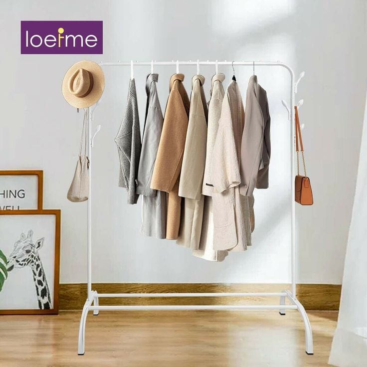 Single pole standing iron cloth drying rack with an under shoe rack