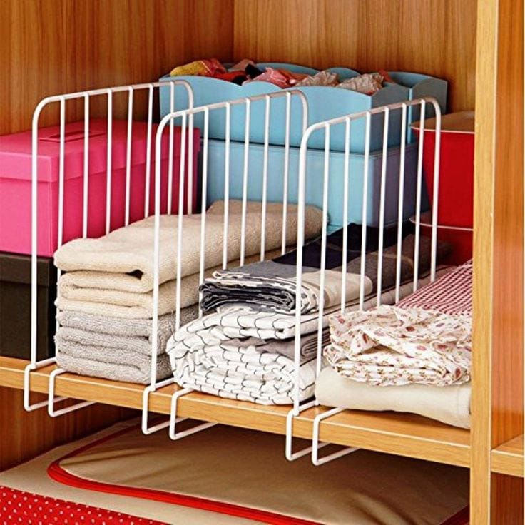 Metallic closet/wardrobe dividers.
