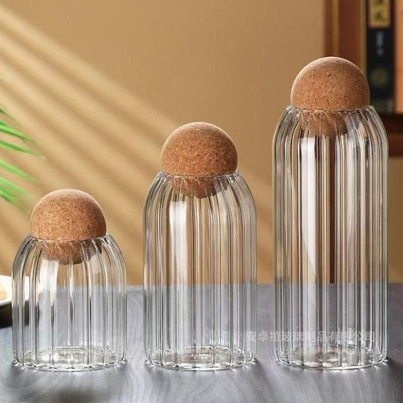️3pcs Glass spice jar with bamboo lid