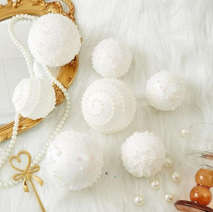 6 Pcs Christmas luxe white decor balls (10cm)