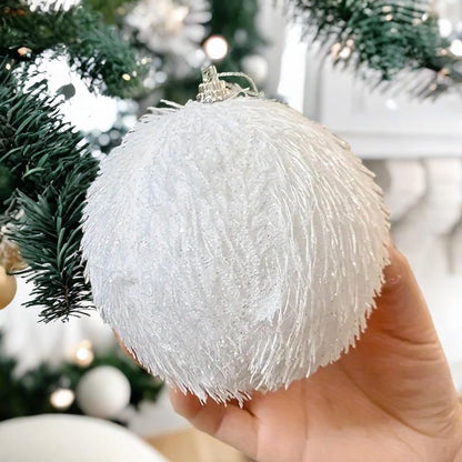 6 Pcs Christmas luxe white decor balls (10cm)