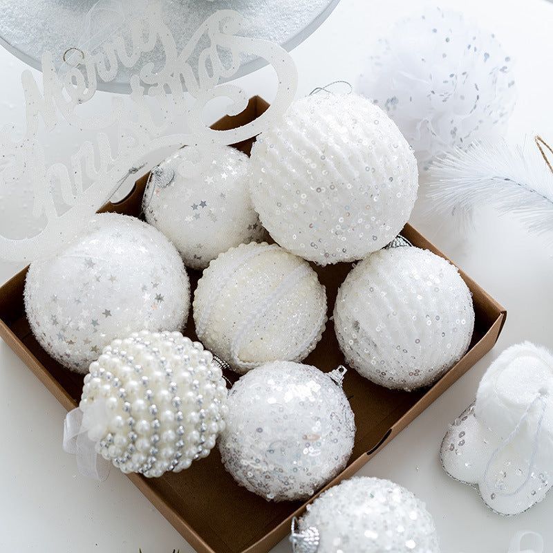 6 Pcs Christmas luxe white decor balls (10cm)