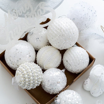 6 Pcs Christmas luxe white decor balls (10cm)