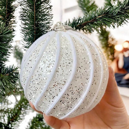 6 Pcs Christmas luxe white decor balls (10cm)