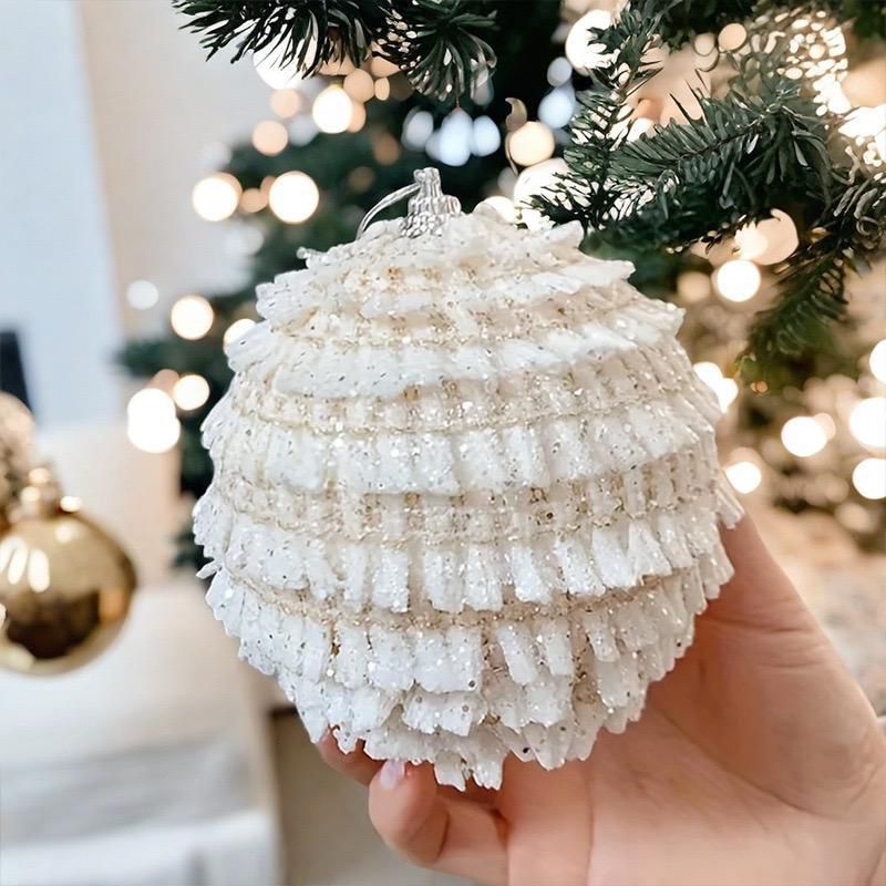 6 Pcs Christmas luxe white decor balls (10cm)