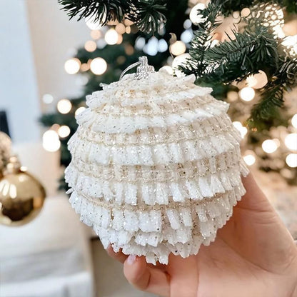6 Pcs Christmas luxe white decor balls (10cm)