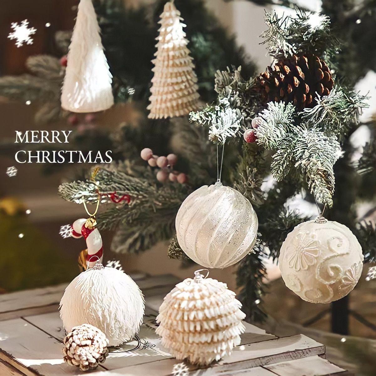 6 Pcs Christmas luxe white decor balls (10cm)