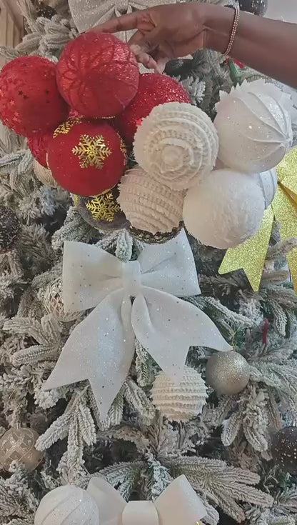 6 Pcs Christmas luxe white decor balls (10cm)