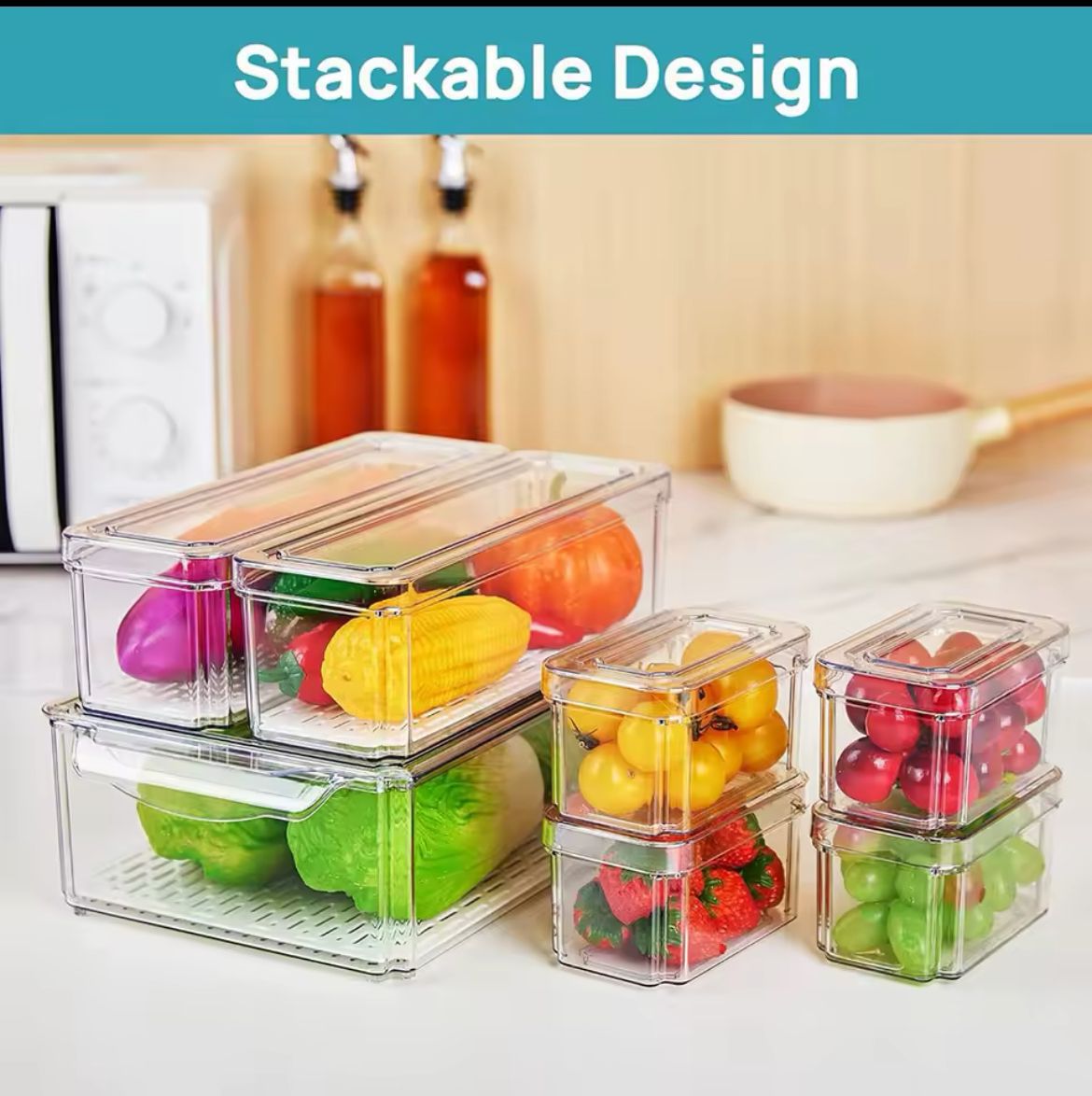 7pc BPA-Free Stackable Acrylic Fridge Organizer