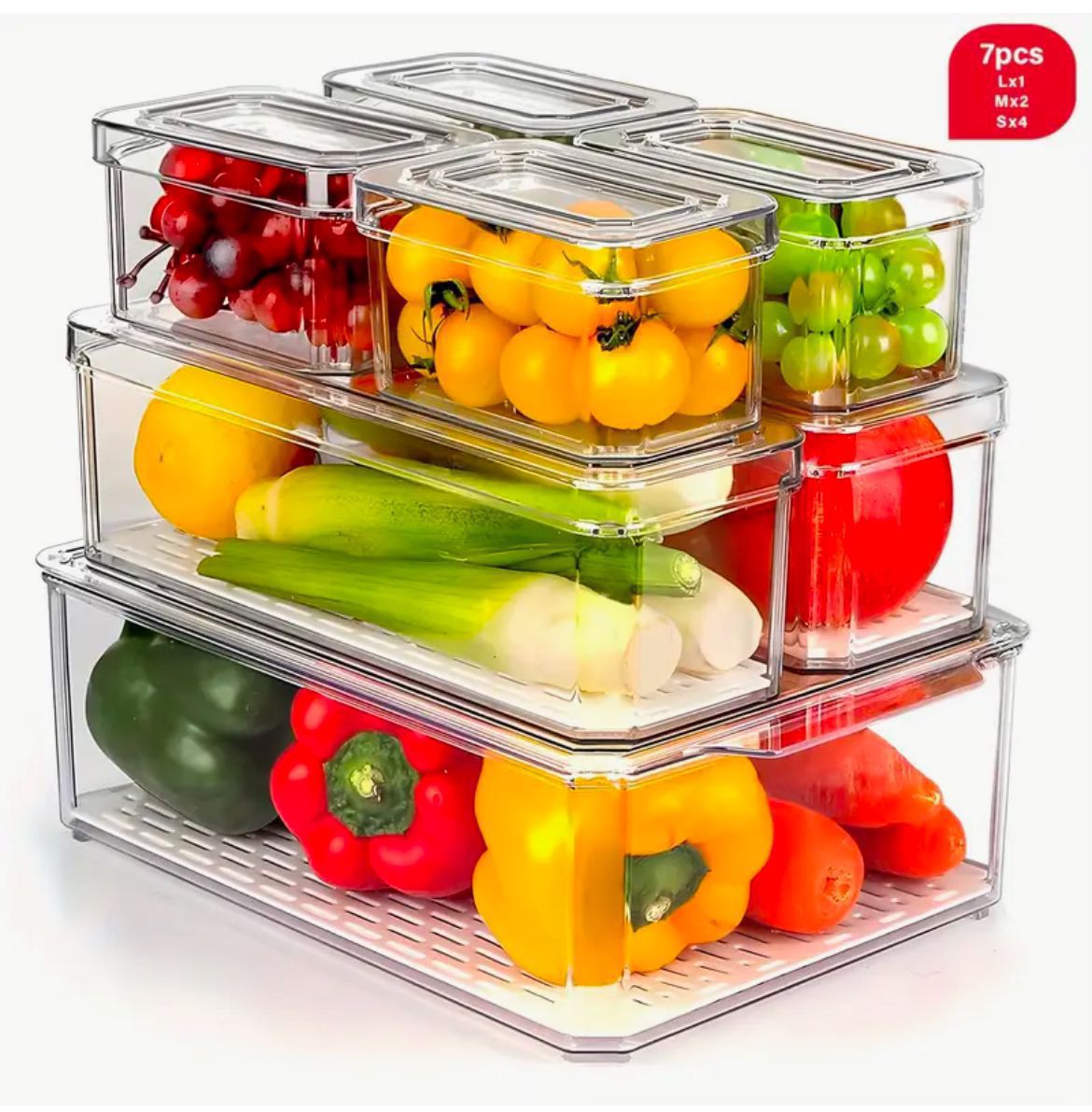 7pc BPA-Free Stackable Acrylic Fridge Organizer